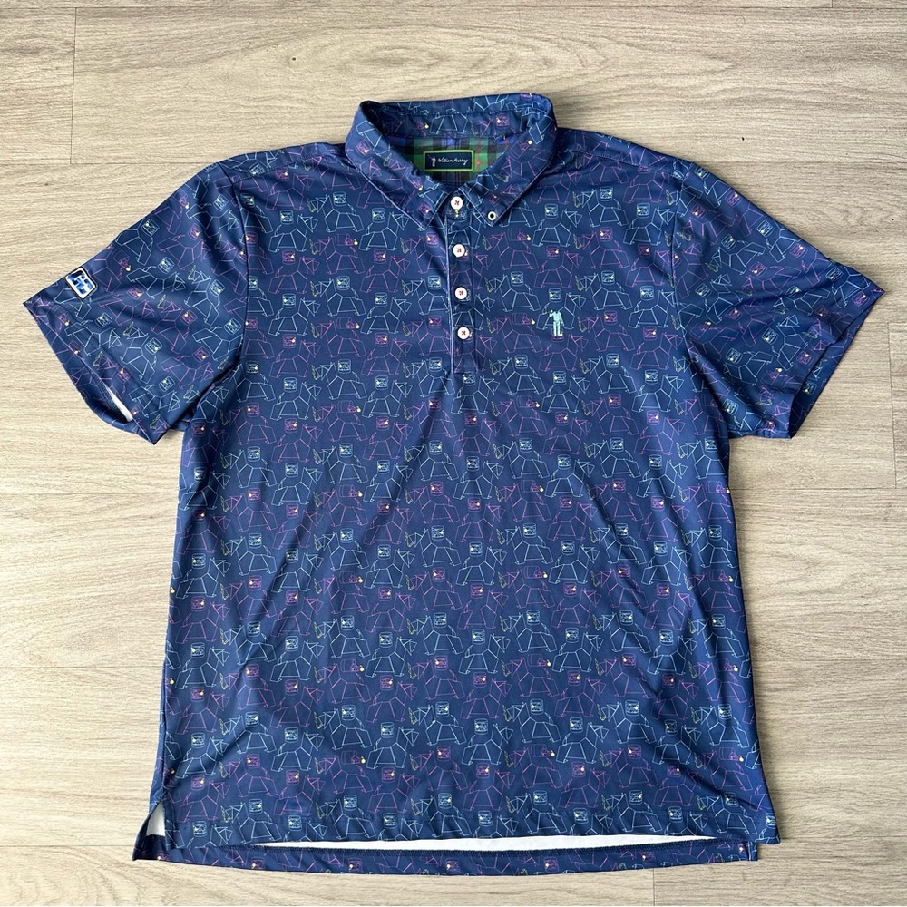 William Murray Stretch Golf Navy Polo Shirt AOP Allover Print Men's Size XL